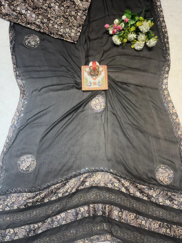 NEELAM TRADERS NEW LAUNCH SATIN SILK SAREE WITH DIAMOND WORK ALL OVER BLACK