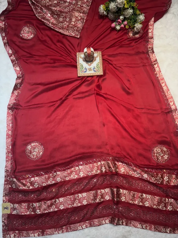 NEELAM TRADERS NEW LAUNCH SATIN SILK SAREE WITH DIAMOND WORK ALL OVER RED
