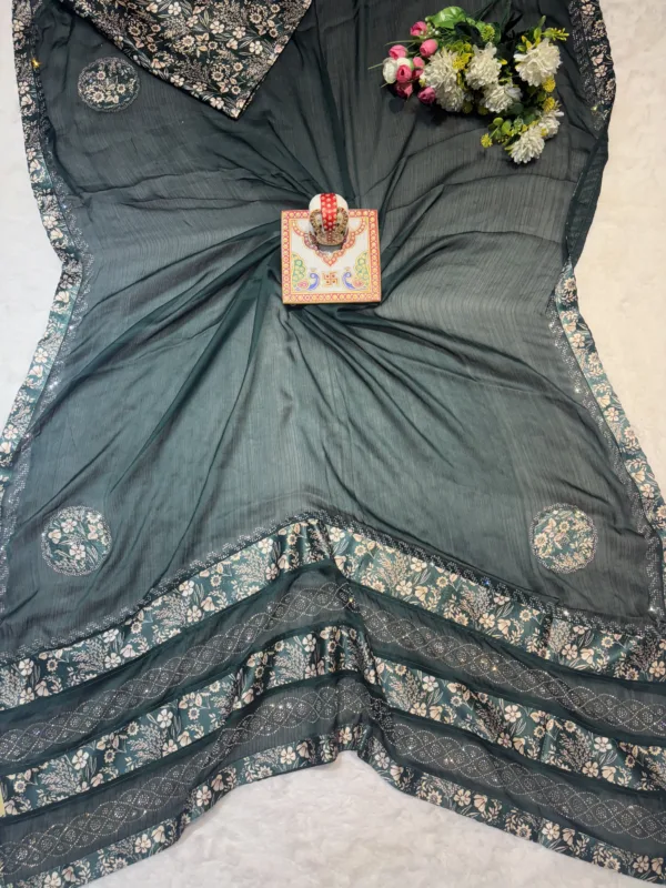 NEELAM TRADERS NEW LAUNCH SATIN SILK SAREE WITH DIAMOND WORK ALL OVER GREEN