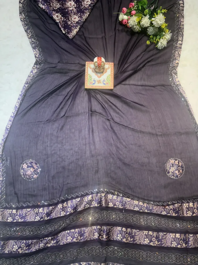 NEELAM TRADERS NEW LAUNCH SATIN SILK SAREE WITH DIAMOND WORK ALL OVER PURPLE