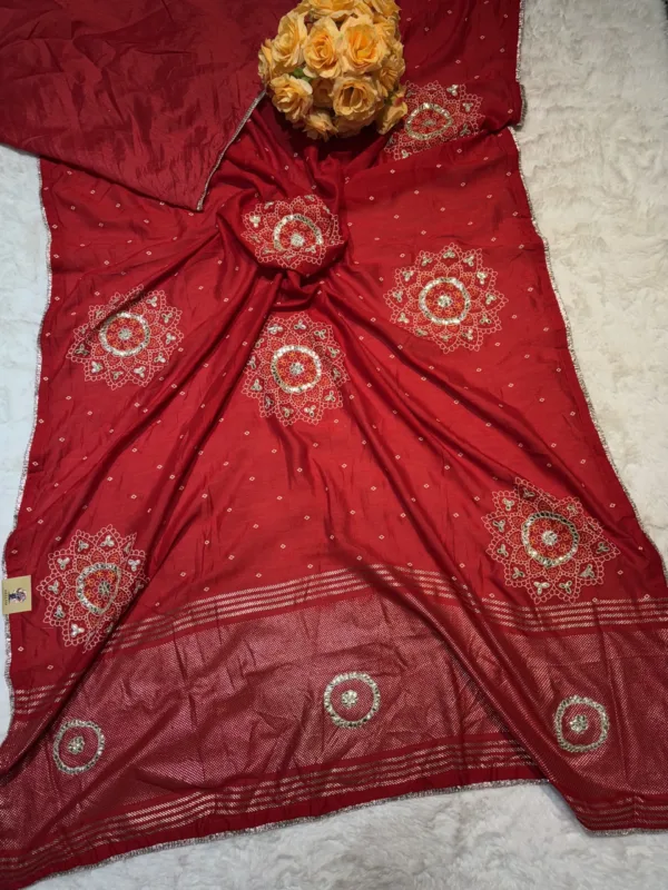 NEELAM TRADERS NEW LAUNCH BANDHANI SAREE WITH HAND GOTTA PATTI WORK