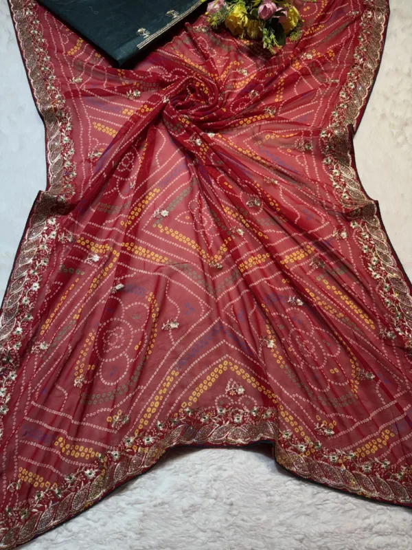 NEELAM TRADERS NEW LAUNCH MARWADI CHUNARI SAREE WITH ALL OVER HAND WORK