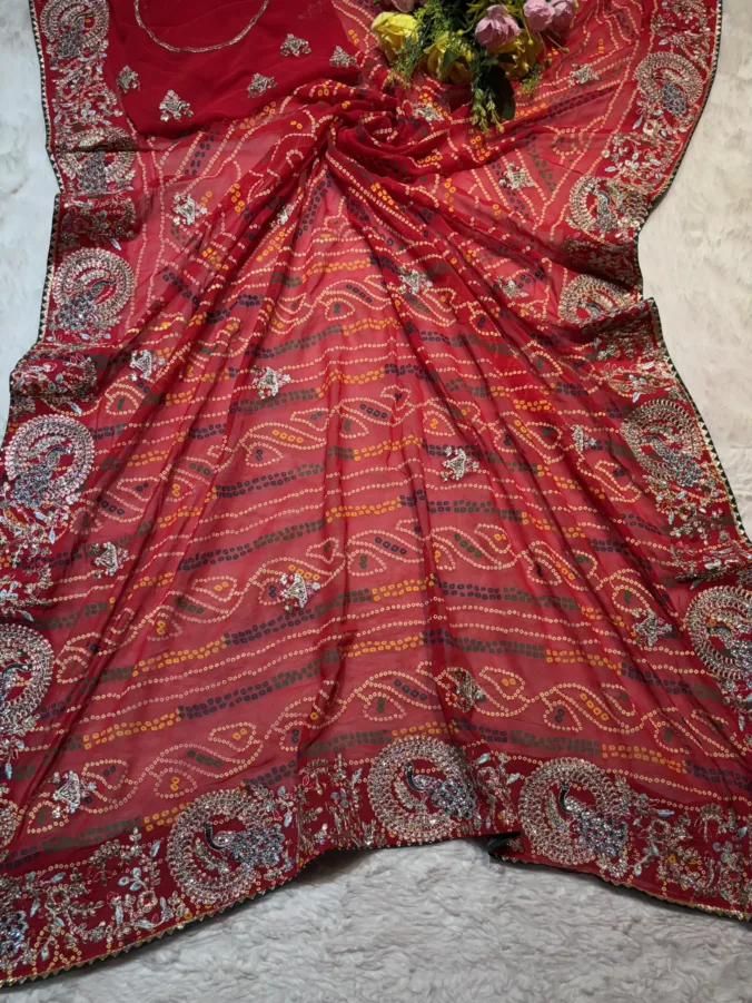 NEELAM TRADERS NEW LAUNCH  TRENDING PEACOCK DESIGN IN CHUNARI BANDHEJ SAREE