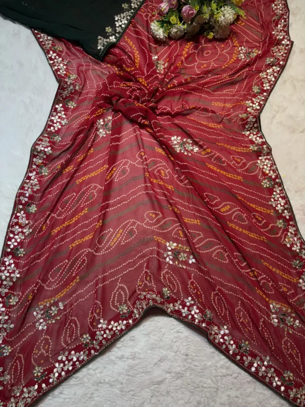 NEELAM TRADERS NEW LAUNCH TRADITIONAL RED BANDHEJ SAREE WITH HANDWORK