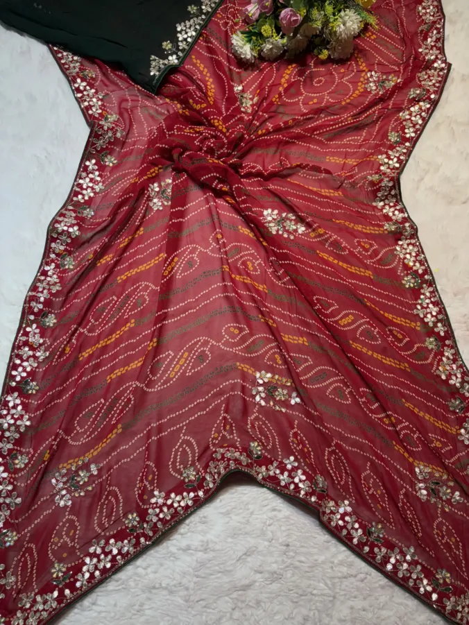 NEELAM TRADERS NEW LAUNCH TRADITIONAL RED BANDHEJ SAREE WITH HANDWORK