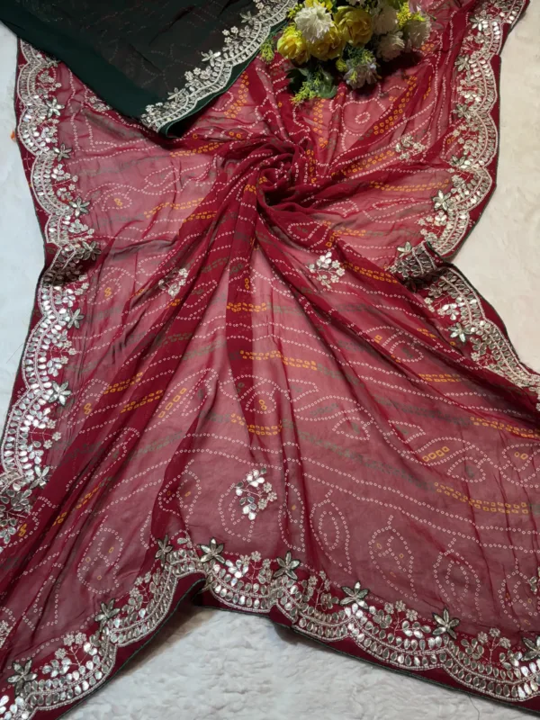 NEELAM TRADERS NEW LAUNCH TRADITIONAL RED BANDHEJ SAREE WITH HAND GOTTA PATTI WORK ALL OVER