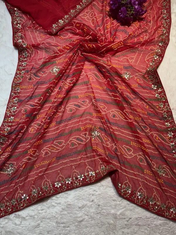 NEELAM TRADERS NEW LAUNCH TRADITIONAL BANDHEJ SAREE WITH KARADANA WORK ALL OVER