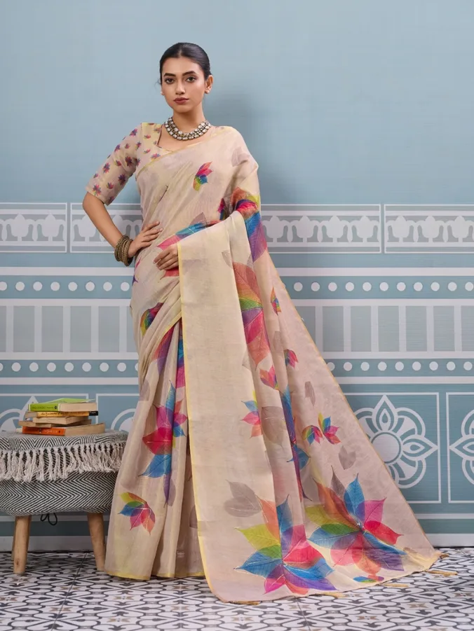 NEELAM TRADERS NEW LAUNCH HANDPAINT TISSUE FABRIC SAREE