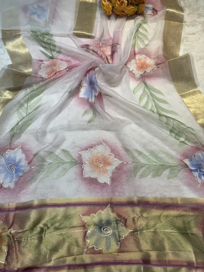 NEELAM TRADERS NEW LAUNCH  HANDPAINT SAREE IN SOFT TISSUE FABRIC