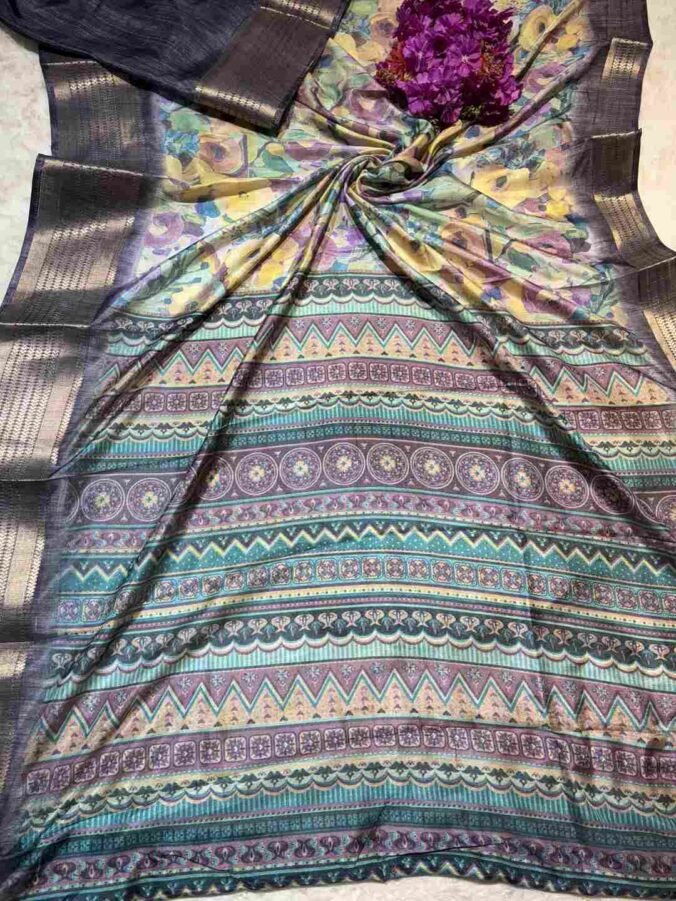 NEELAM TRADERS NEW LAUNCH DIGTAL PRINT  SAREE IN SOFT SILK FABRIC WITH ZARI BORDER ALL OVER BLUE