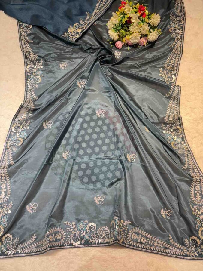 NEELAM TRADERS NEW LAUNCH PITHON WORK SAREE IN SOFT SILK FABRIC BLUE