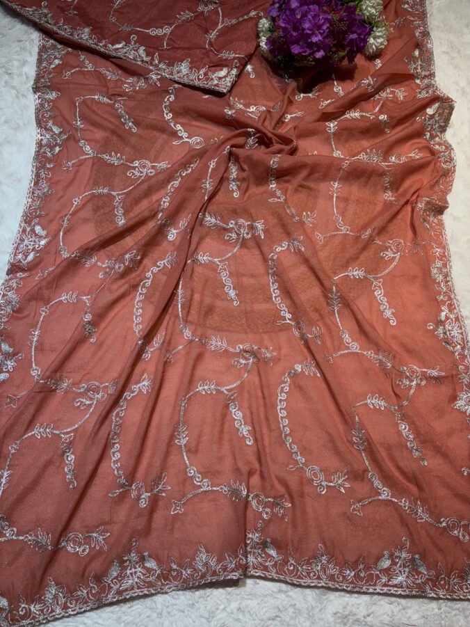 NEELAM TRADERS NEW LAUNCH TRENDING ZAAL WORK SAREE IN SOFT FABRIC BRICK