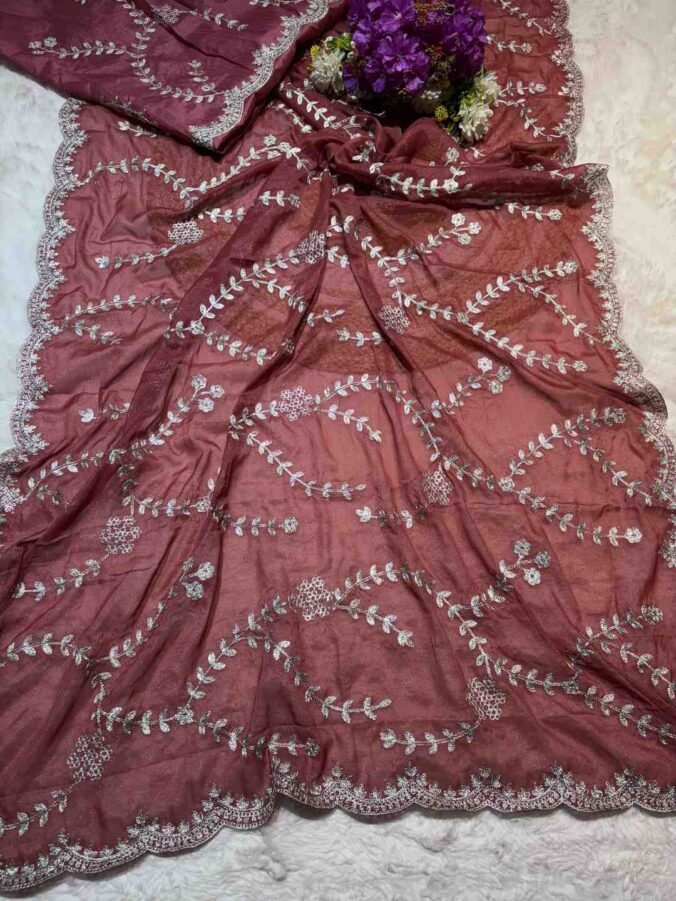 NEELAM TRADERS NEW LAUNCH ZAAL WORK SAREE IN SOFT GEORGETTE FABRIC BRICK