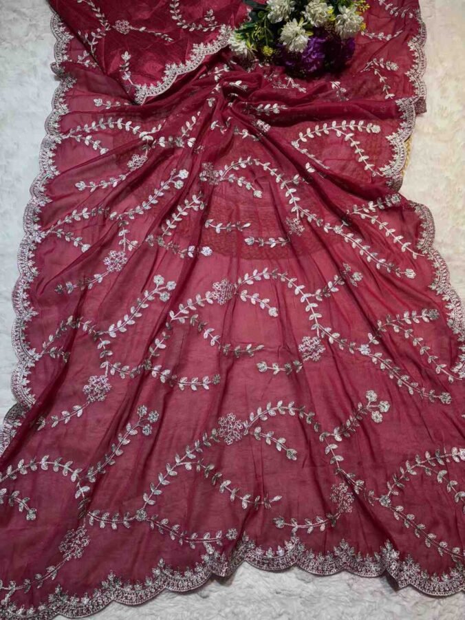 NEELAM TRADERS NEW LAUNCH ZAAL WORK SAREE IN SOFT GEORGETTE FABRIC CHERRY RED