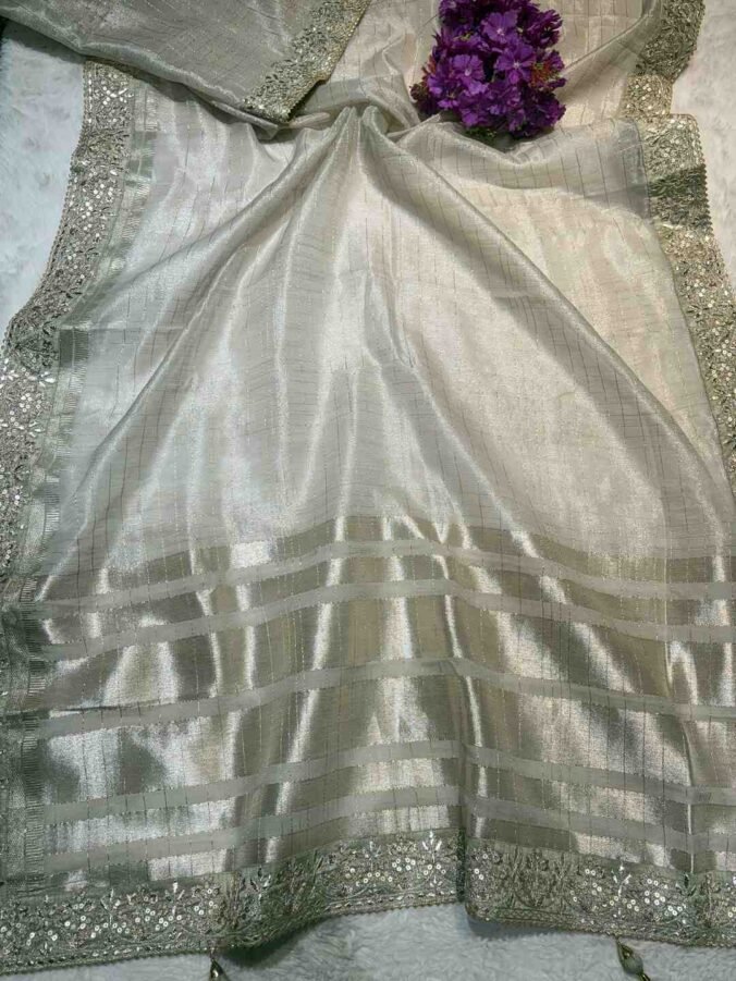 NEELAM TRADERS NEW LAUNCH GOTA PATTI SAREE IN SOFT LINEN FABRIC CHIKU