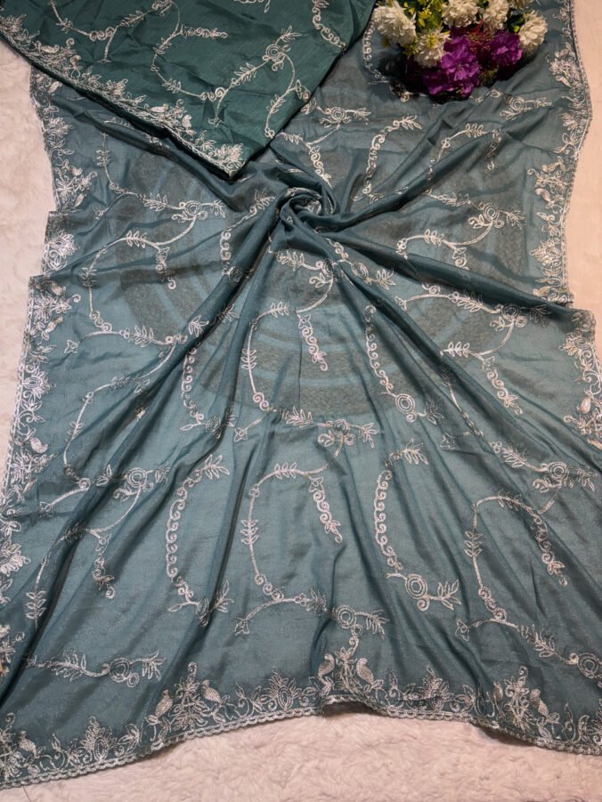 NEELAM TRADERS NEW LAUNCH TRENDING ZAAL WORK SAREE IN SOFT FABRIC FIROZI