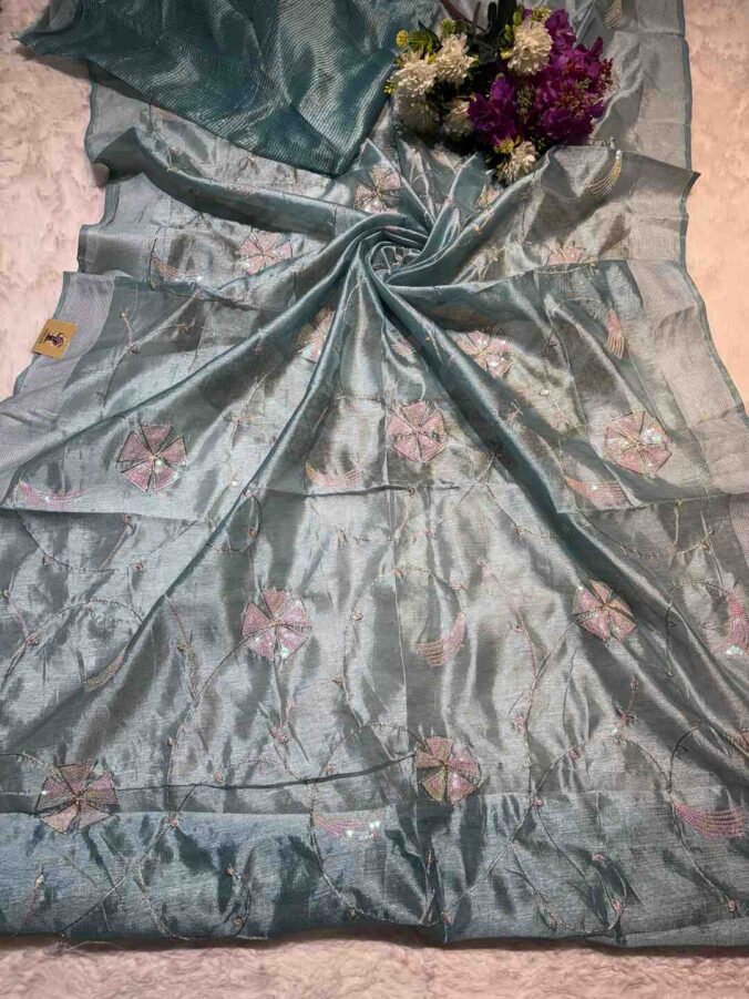 NEELAM TRADERS NEW LAUNCH ZAAL WORK IN COTTON SILK FABRIC FIROZI