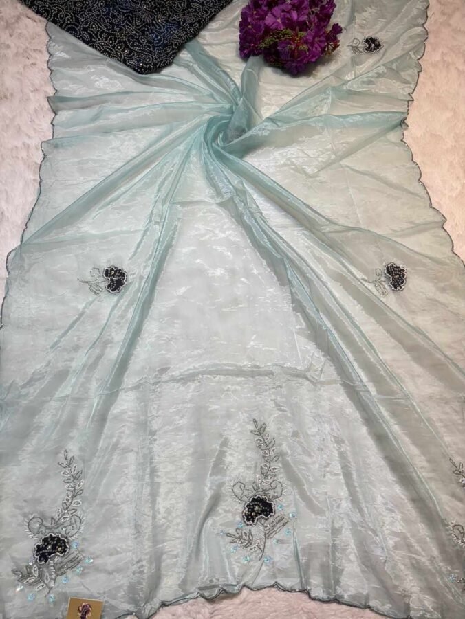 NEELAM TRADERS NEW LAUNCH HANDWORK BUTTA WITH BANDHEJ Patch IN H.O SILK FABRIC FIROZI