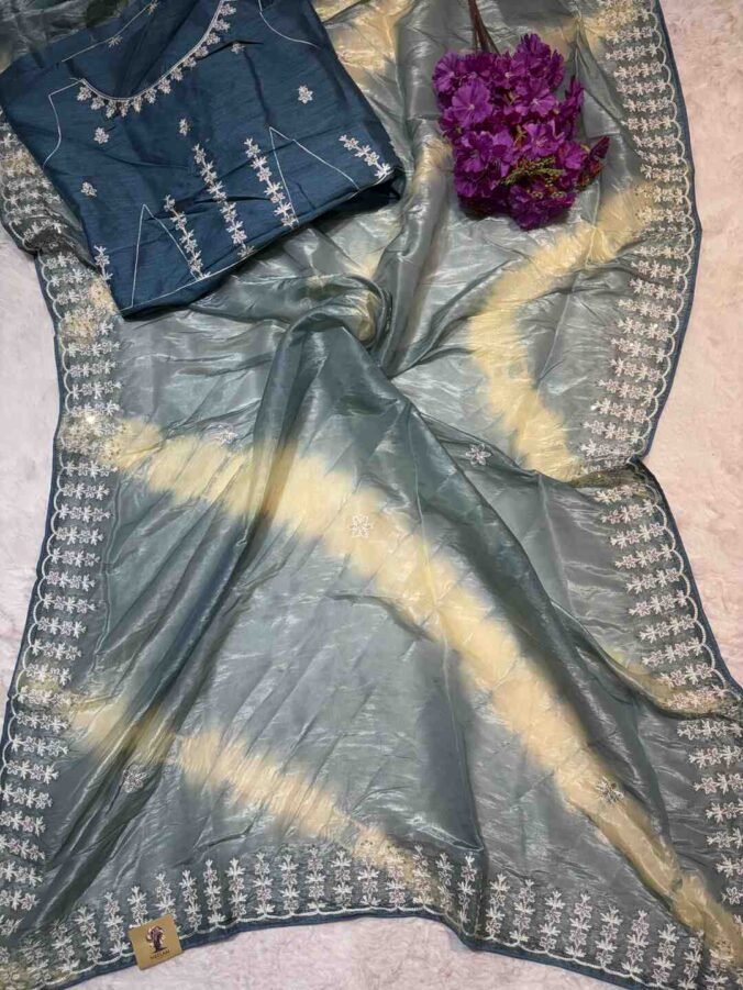 NEELAM TRADERS NEW LAUNCH Shibori Dye Concept Saree with Thread Work All Over FIROZI