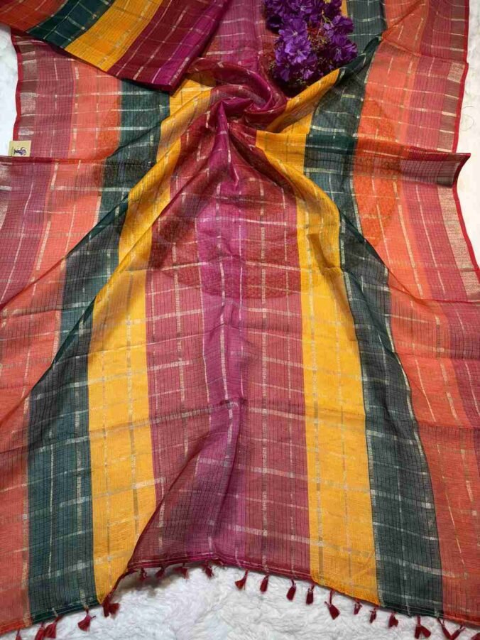 NEELAM TRADERS NEW LAUNCH BANDHEJ SAREE IN COTTON FABRIC WITH ZARI CHECK ALL OVER