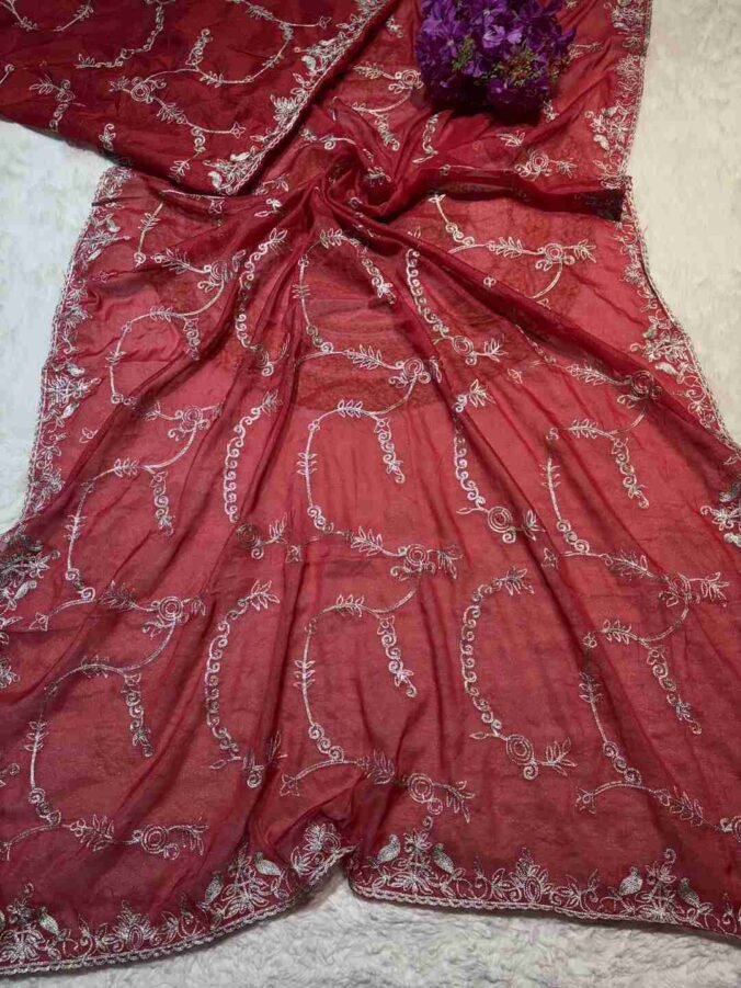NEELAM TRADERS NEW LAUNCH ZAAL WORK IN SOFT GEORGETTE FABRIC RED