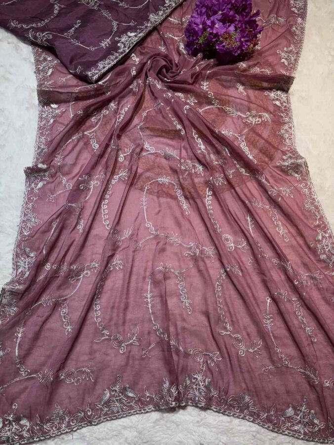 NEELAM TRADERS NEW LAUNCH ZAAL WORK IN SOFT GEORGETTE FABRIC MAZENTA