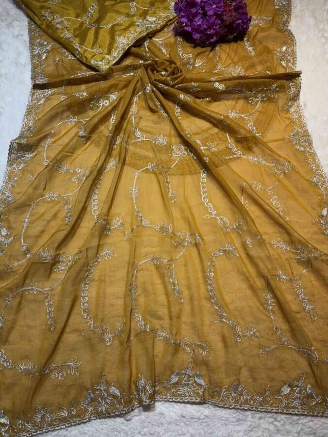 NEELAM TRADERS NEW LAUNCH ZAAL WORK IN SOFT GEORGETTE FABRIC MUSTARD
