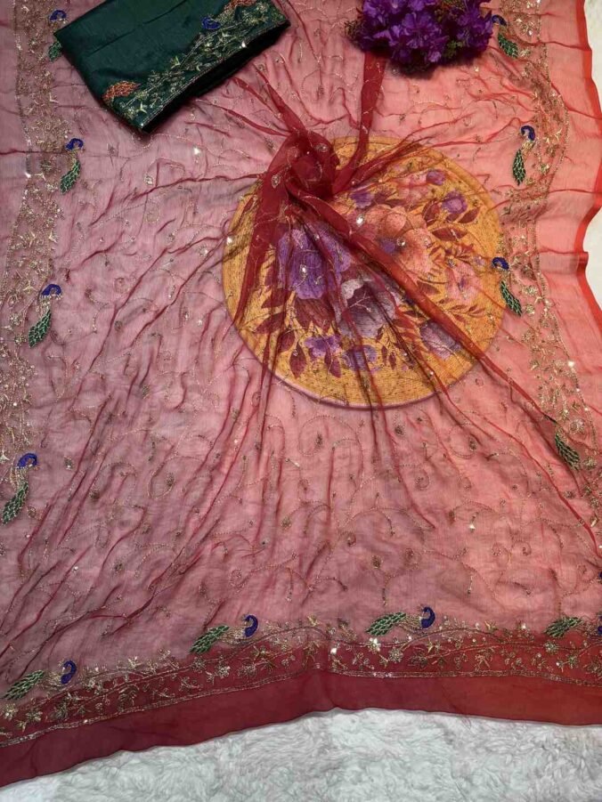 NEELAM TRADERS NEW LAUNCH DARBARI SAREE IN CHIFFON FABRIC WITH ALL OVER JAAL WORK GAJRI