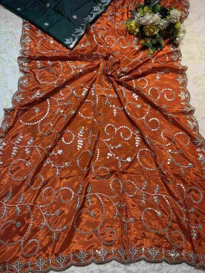 NEELAM TRADERS NEW LAUNCH GOTA PATTI SAREE WITH ALL OVER ZAAL WORK IN SOFT SILK FABRIC RUST ORANGE