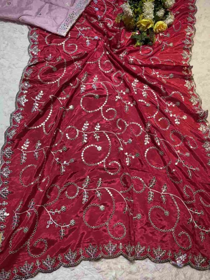 NEELAM TRADERS NEW LAUNCH GOTA PATTI SAREE WITH ALL OVER ZAAL WORK IN SOFT SILK FABRIC RED