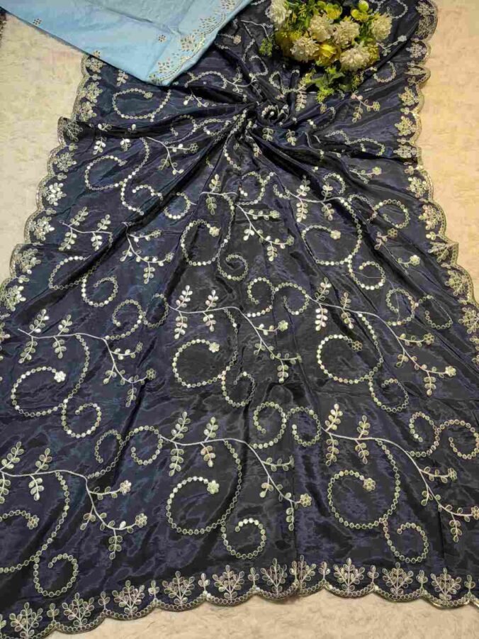 NEELAM TRADERS NEW LAUNCH GOTA PATTI SAREE WITH ALL OVER ZAAL WORK IN SOFT SILK FABRIC INK BLUE