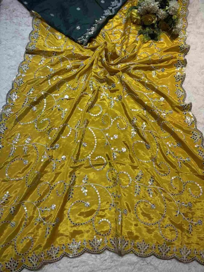 NEELAM TRADERS NEW LAUNCH GOTA PATTI SAREE WITH ALL OVER ZAAL WORK IN SOFT SILK FABRIC YELLOW