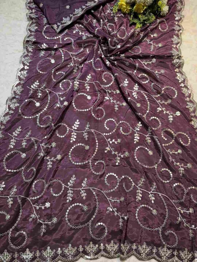 NEELAM TRADERS NEW LAUNCH GOTA PATTI SAREE WITH ALL OVER ZAAL WORK IN SOFT SILK FABRIC WINE