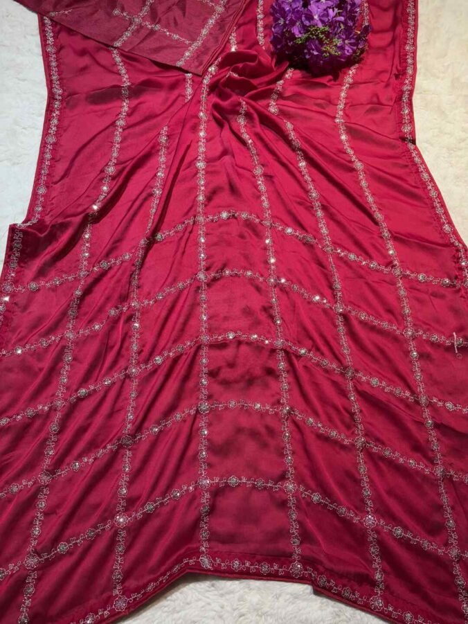 NEELAM TRADERS NEW LAUNCH KASIDA WORK SAREE IN  CREPE SILK FABRIC RANI