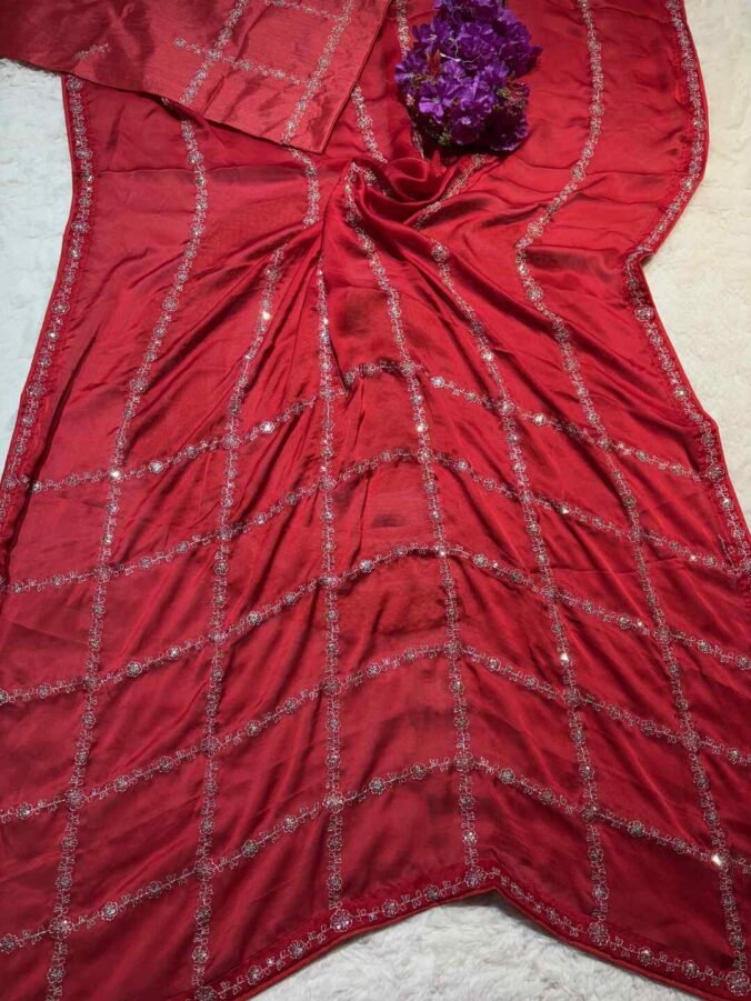 NEELAM TRADERS NEW LAUNCH KASIDA WORK SAREE IN  CREPE SILK FABRIC RED