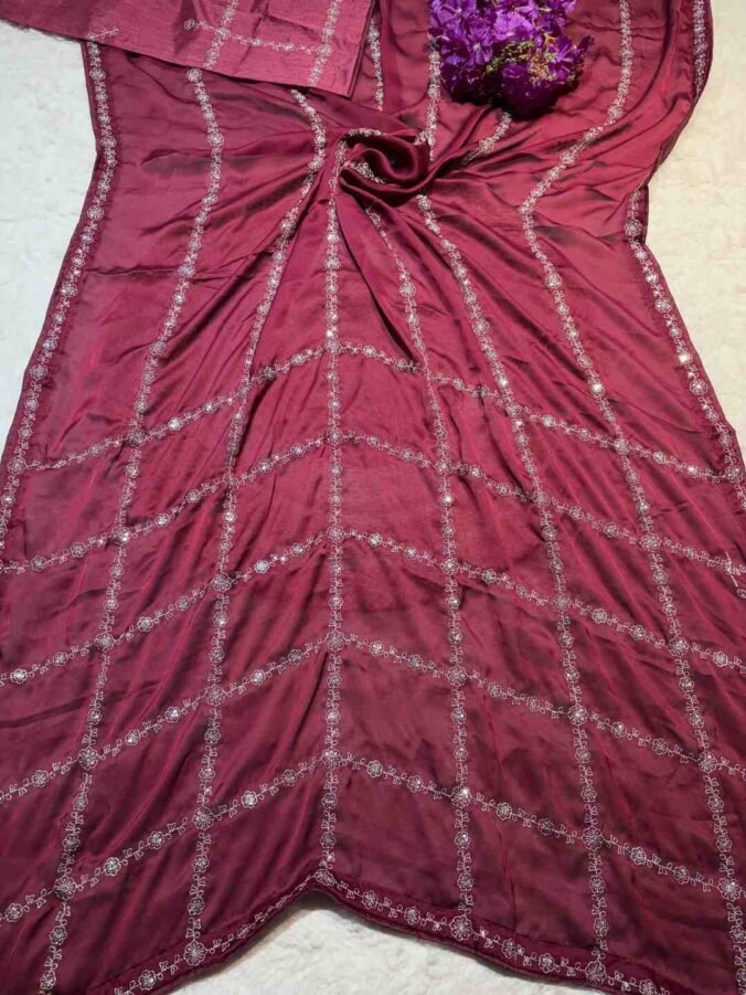 NEELAM TRADERS NEW LAUNCH KASIDA WORK SAREE IN  CREPE SILK FABRIC MAHROON
