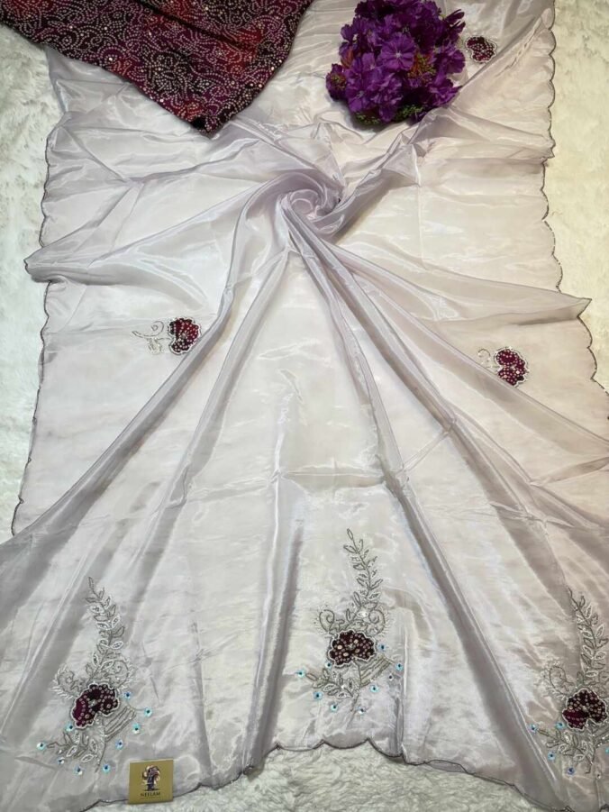 NEELAM TRADERS NEW LAUNCH HANDWORK BUTTA WITH BANDHEJ Patch IN H.O SILK FABRIC LAVENDER