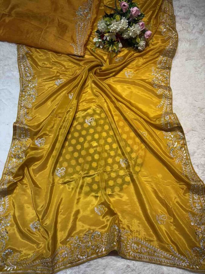 NEELAM TRADERS NEW LAUNCH PITHON WORK SAREE IN SOFT SILK FABRIC MUSTARD YELLOW