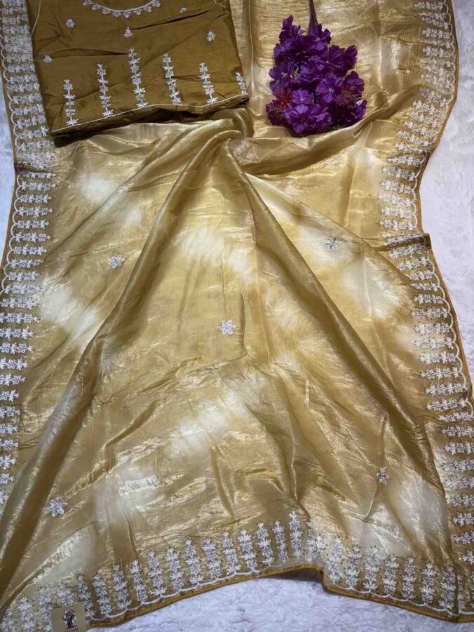 NEELAM TRADERS NEW LAUNCH Shibori Dye Concept Saree with Thread Work All Over MUSTARD