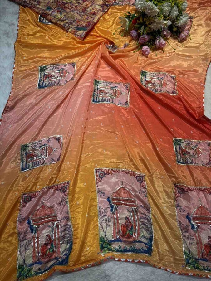 NEELAM TRADERS NEW LAUNCH TRENDING NEW FIGURES DESIGN WITH KACHA GOTA PATTI WORK ORANGE