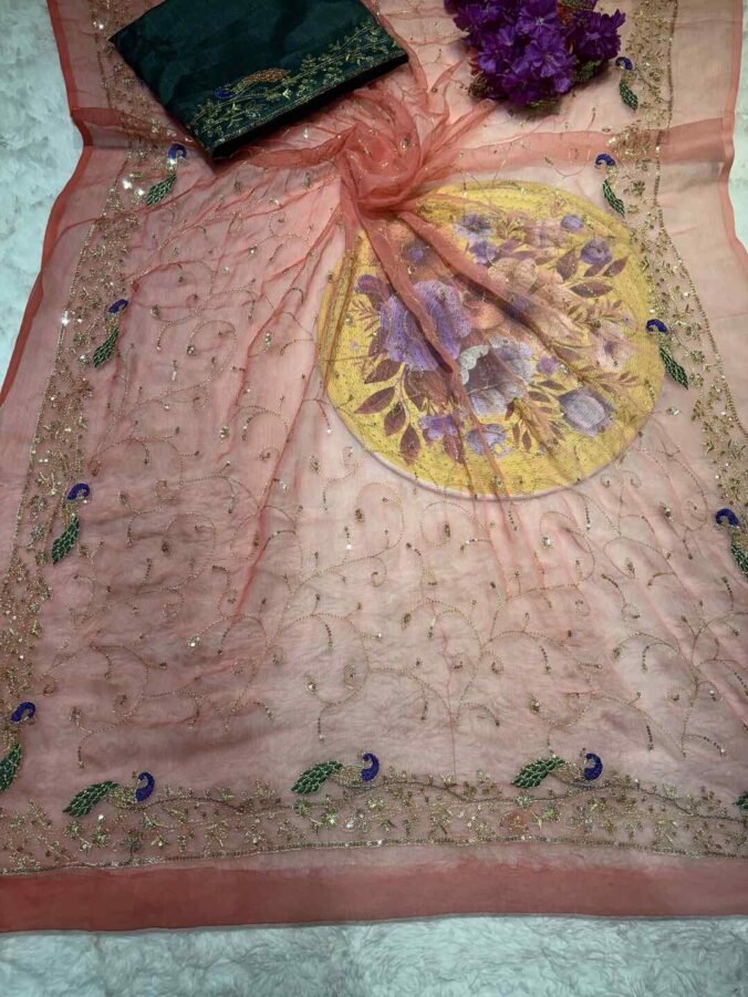 NEELAM TRADERS NEW LAUNCH DARBARI SAREE IN CHIFFON FABRIC WITH ALL OVER JAAL WORK PEACH