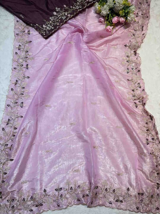 NEELAM TRADERS NEW LAUNCH ZARDOZI SAREE IN CRUST TISSUE FABRIC PINK
