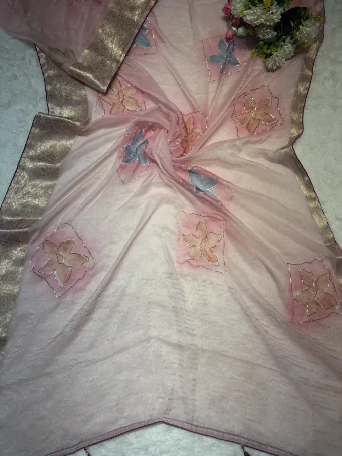 NEELAM TRADERS NEW LAUNCH HANDPAINT SAREE PINK