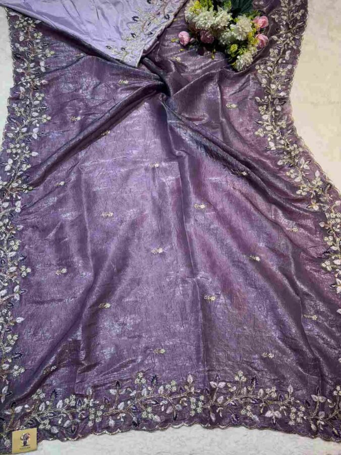 NEELAM TRADERS NEW LAUNCH ZARDOZI SAREE IN CRUST TISSUE FABRIC PURPLE