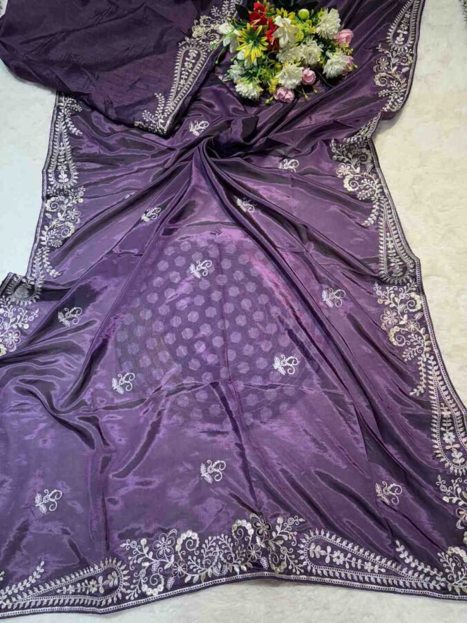 NEELAM TRADERS NEW LAUNCH PITHON WORK SAREE IN SOFT SILK FABRIC PURPLE