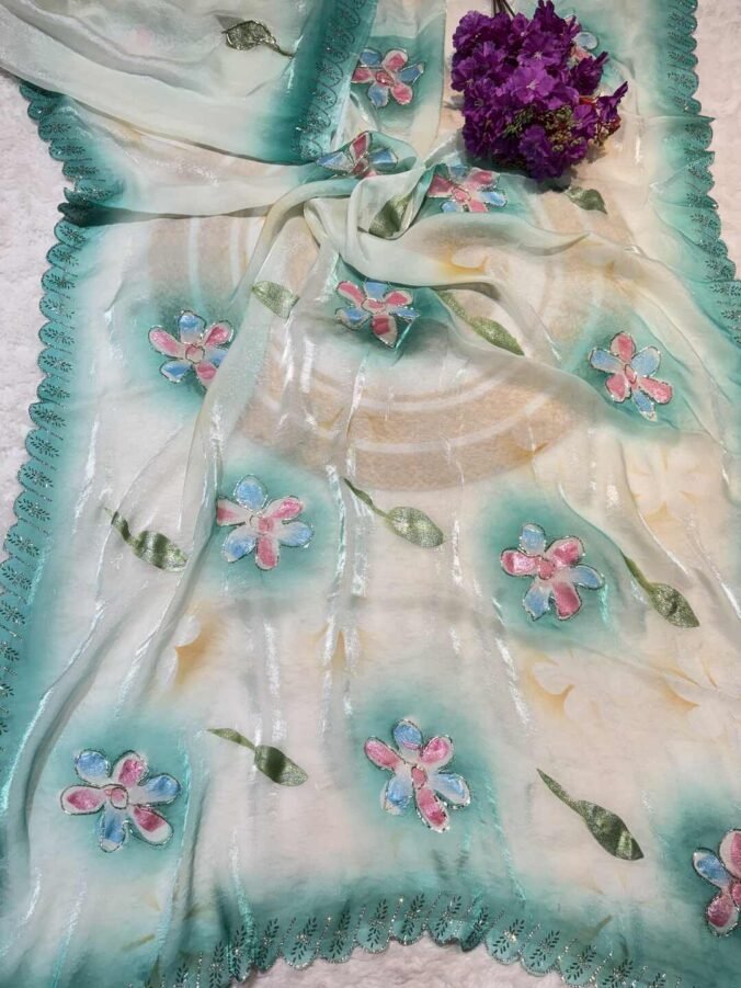 NEELAM TRADERS NEW LAUNCH DESIGNER SAREE PURPLE RAMA GREEN