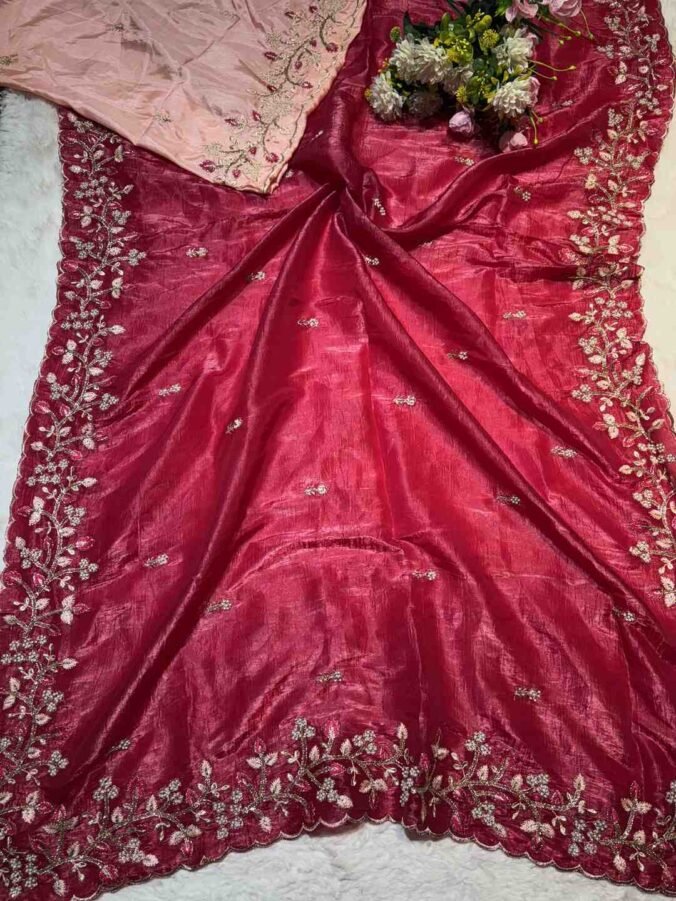 NEELAM TRADERS NEW LAUNCH ZARDOZI SAREE IN CRUST TISSUE FABRIC RANI