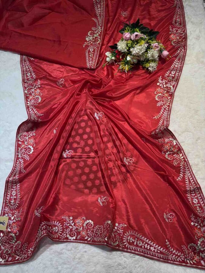 NEELAM TRADERS NEW LAUNCH PITHON WORK SAREE IN SOFT SILK FABRIC RED