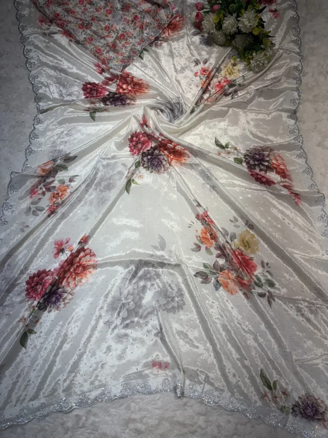 NEELAM TRADERS NEW LAUNCH PARTYWEAR GIRLISH SAREE DAHLIA FLOWER DESIGN