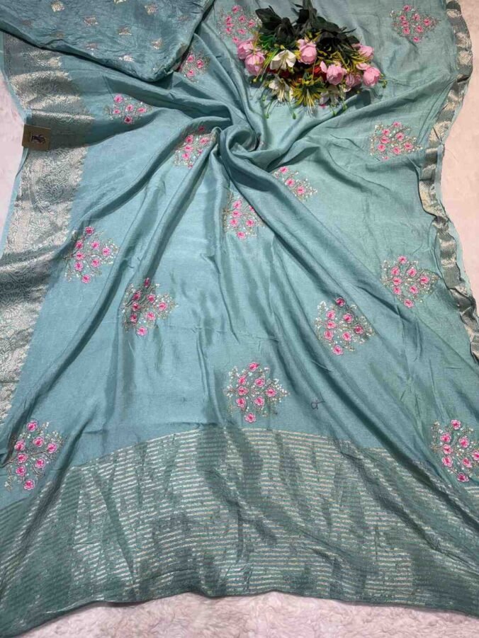 NEELAM TRADERS NEW LAUNCH PURE VISCOSE SAREE SEA GREEN